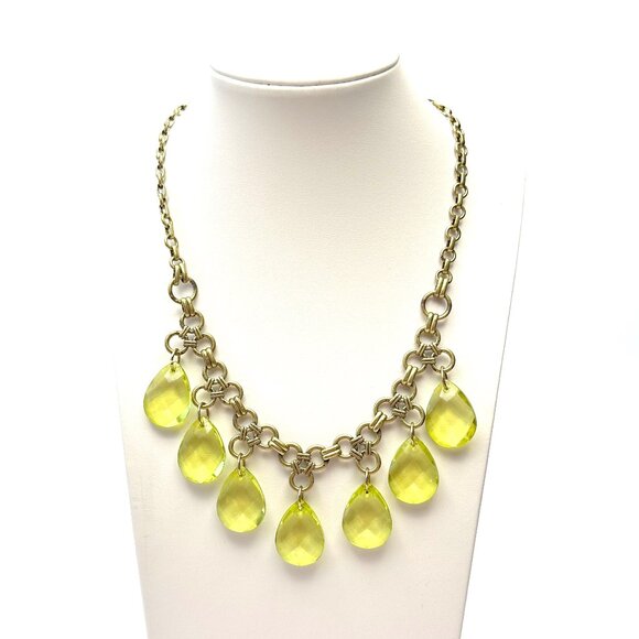 Lia Sophia Statement Bib Necklace with Lime Faceted Crystal Drops  — Y2K EUC - Picture 1 of 8